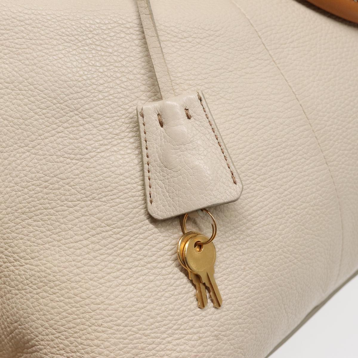 PRADA Hand Bag Leather White Brown gold Auth hk1562