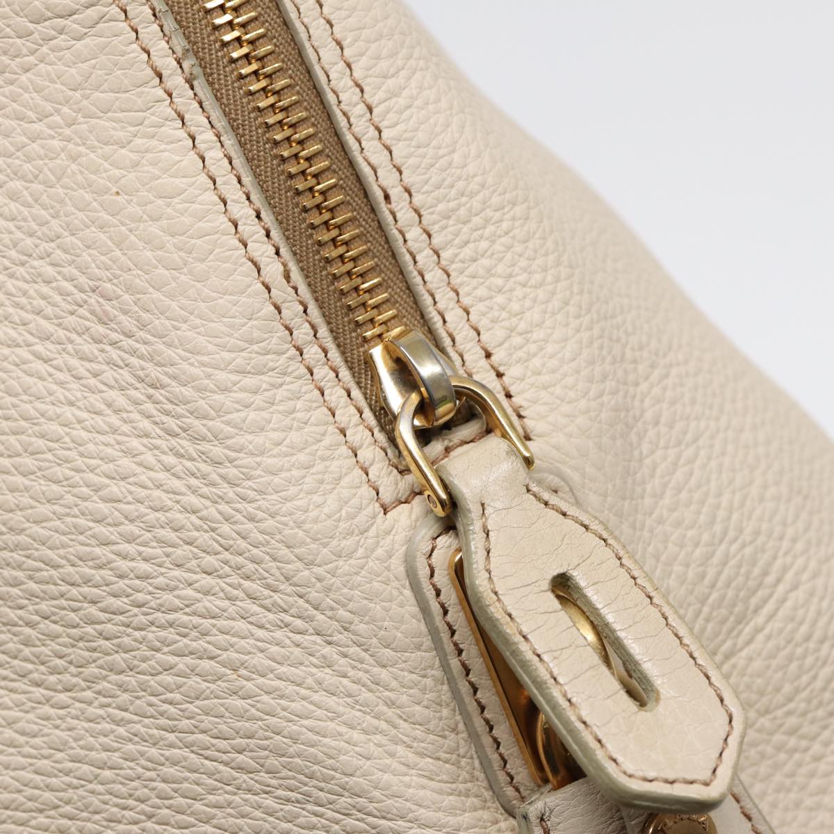 PRADA Hand Bag Leather White Brown gold Auth hk1562