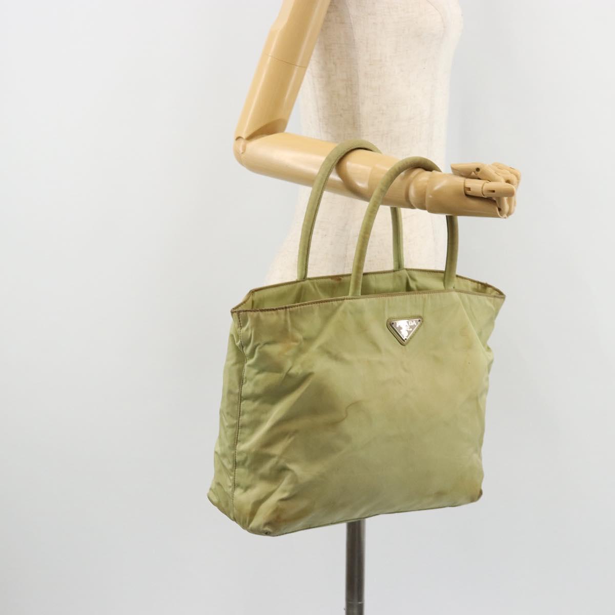 PRADA Tote Bag Nylon Silver Pistachio Green Auth hk1563