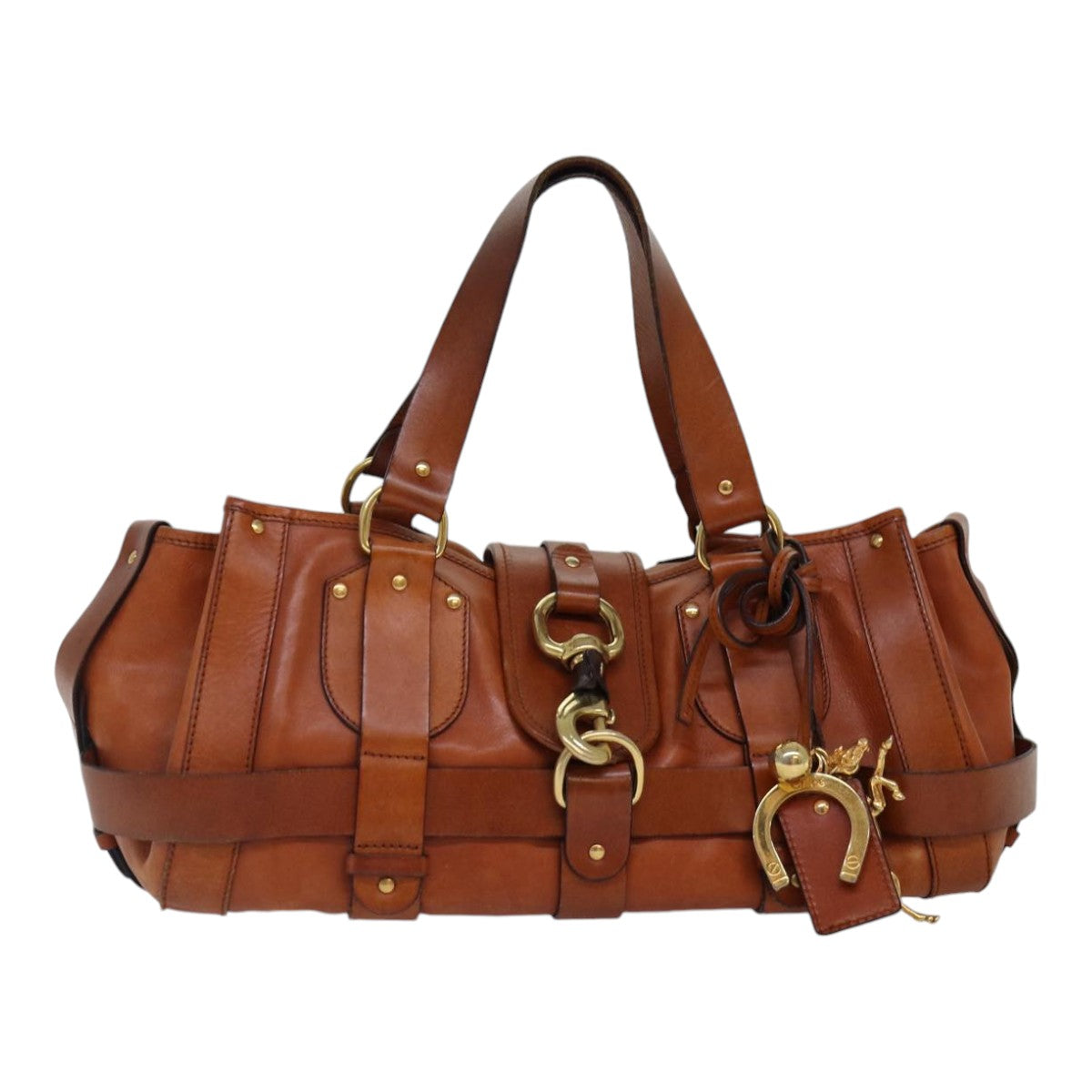 Chloe Kerala Hand Bag Leather Brown Gold Auth hk1581