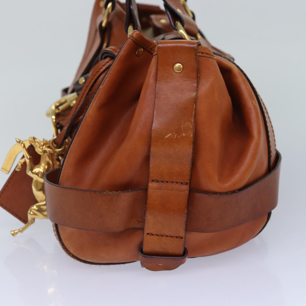 Chloe Kerala Hand Bag Leather Brown Gold Auth hk1581