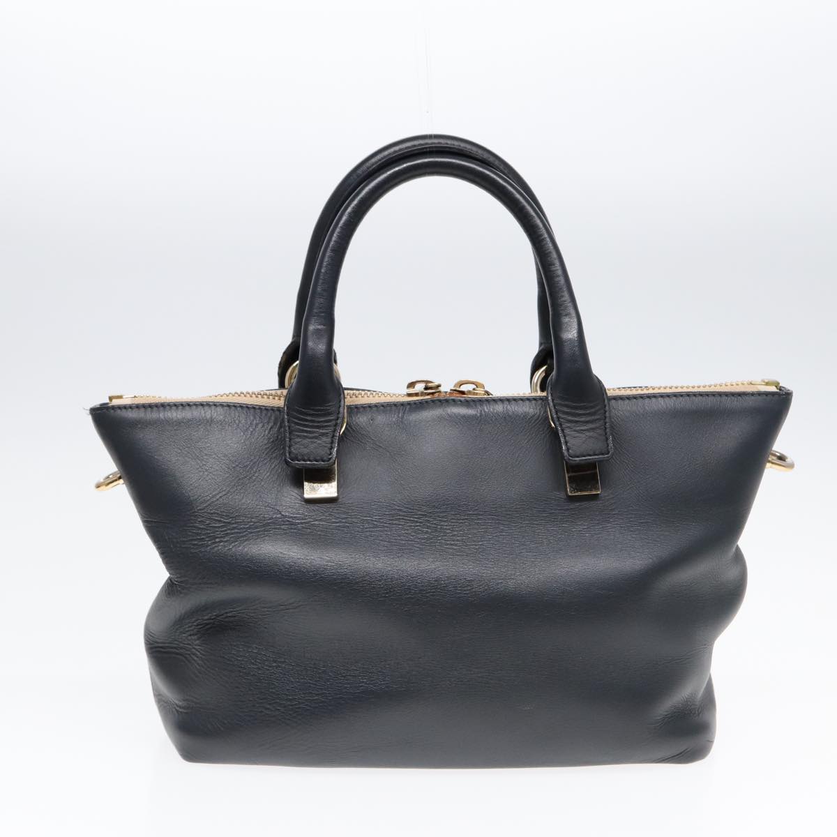 Chloe Bailey Hand Bag Leather 2way Navy Gray gold Auth hk1582