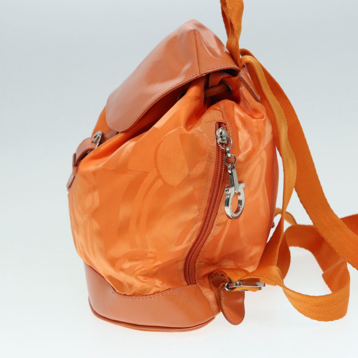 Salvatore Ferragamo Gancini Backpack Nylon Orange Silver Auth hk1583