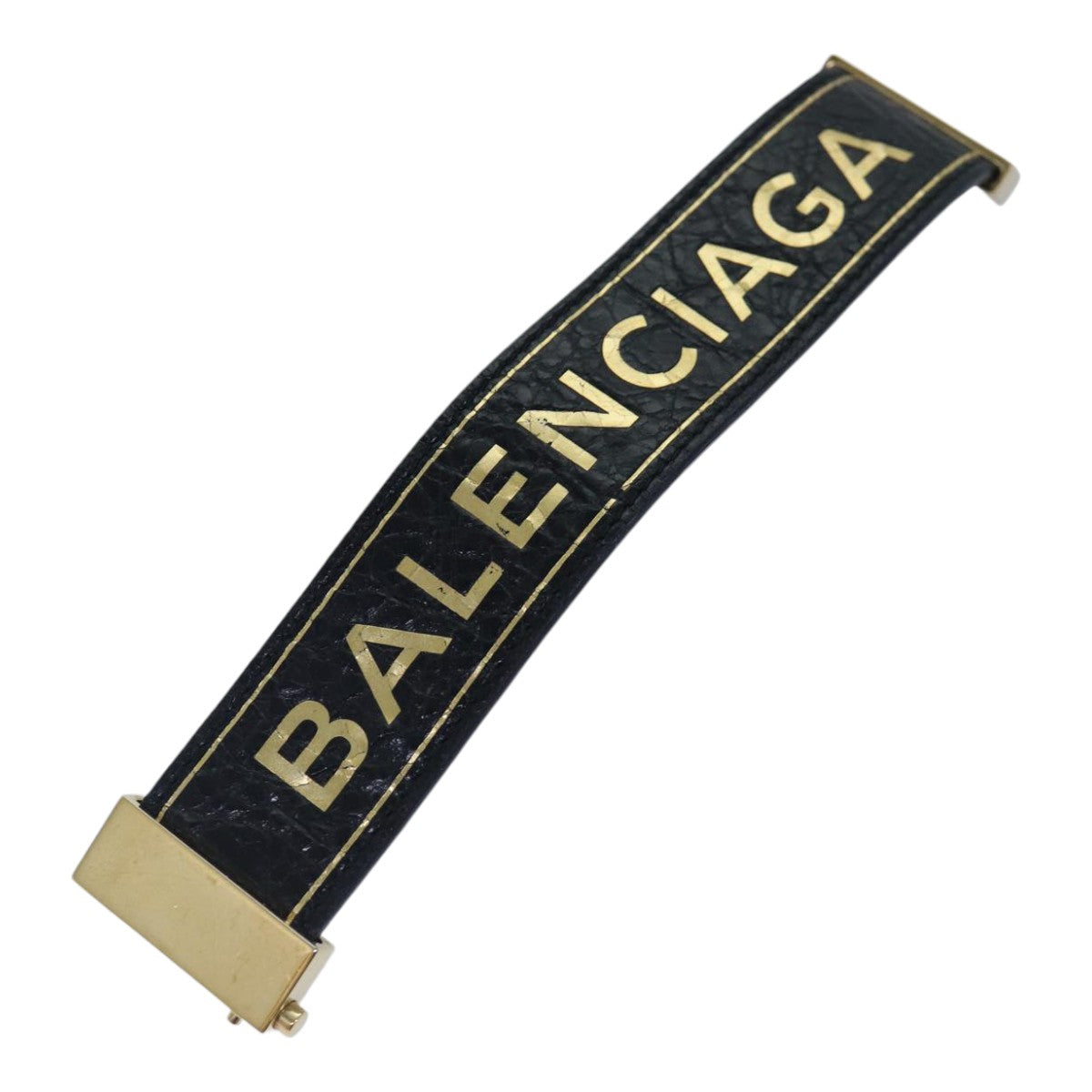 BALENCIAGA Bangle Bracelet Leather Black 466597 Auth hk1591