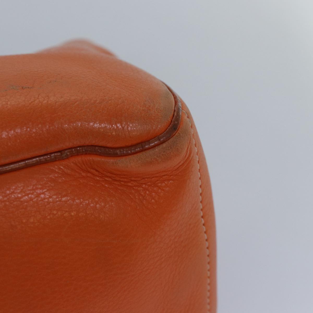 CELINE Hand Bag Leather Orange Silver Auth hk1605