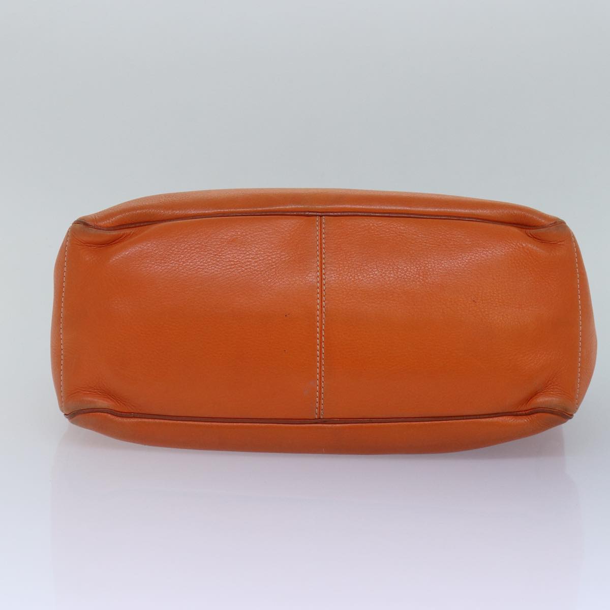 CELINE Hand Bag Leather Orange Silver Auth hk1605