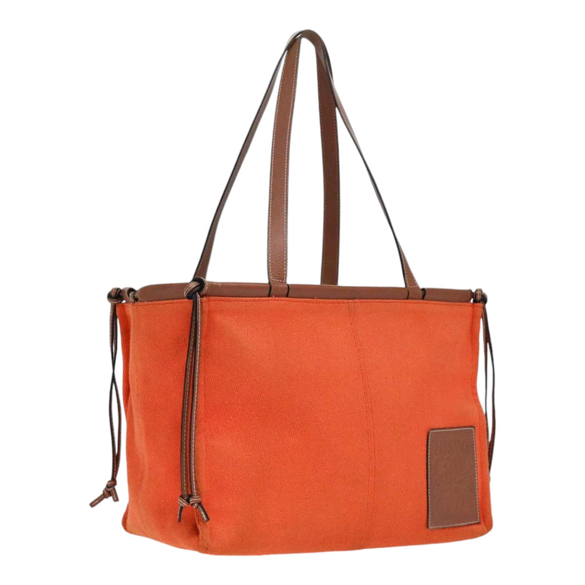 LOEWE Anagram Tote Bag Canvas Leather Orange Brown Auth hk1621