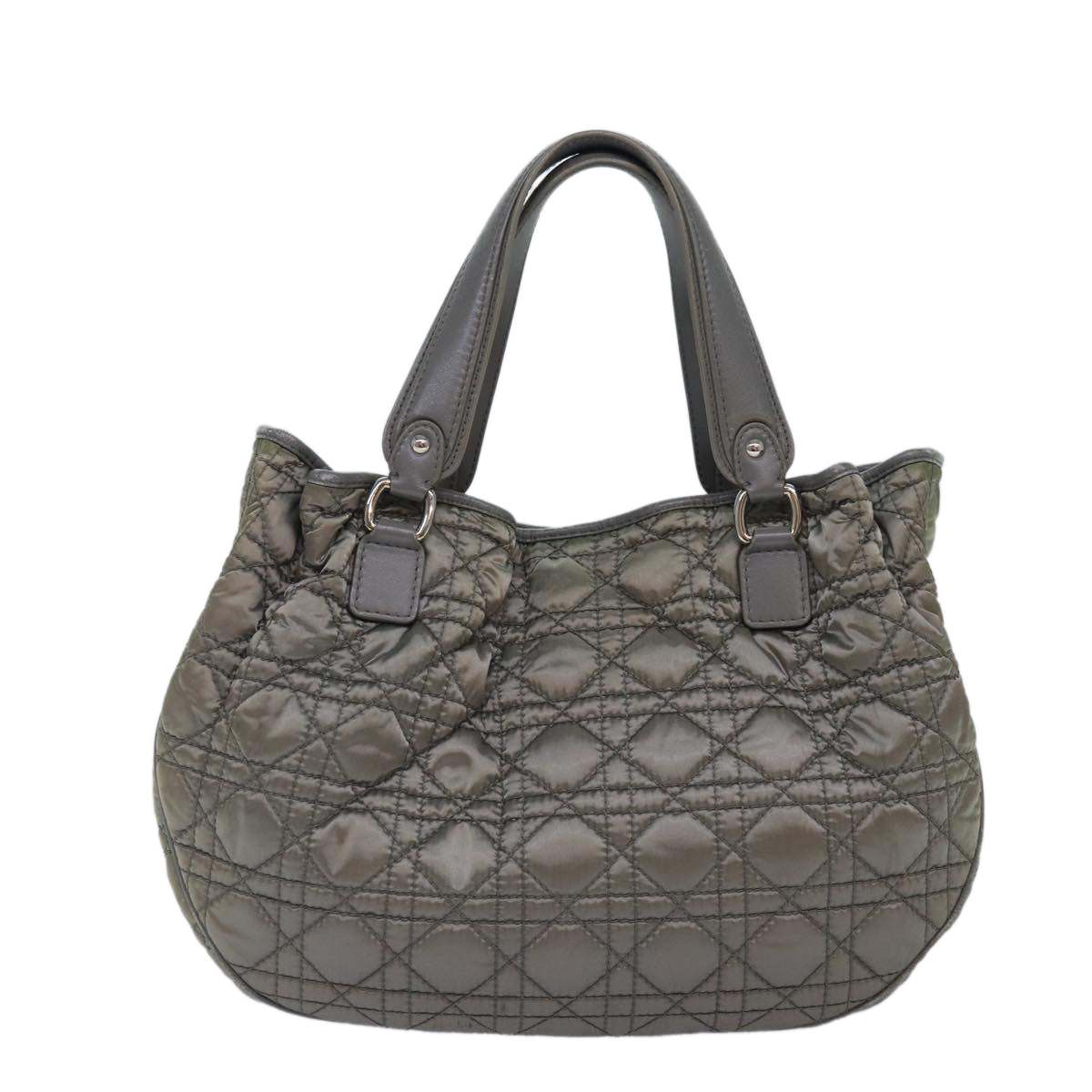 Christian Dior Canage Hand Bag Nylon Gray Silver Auth hk1622