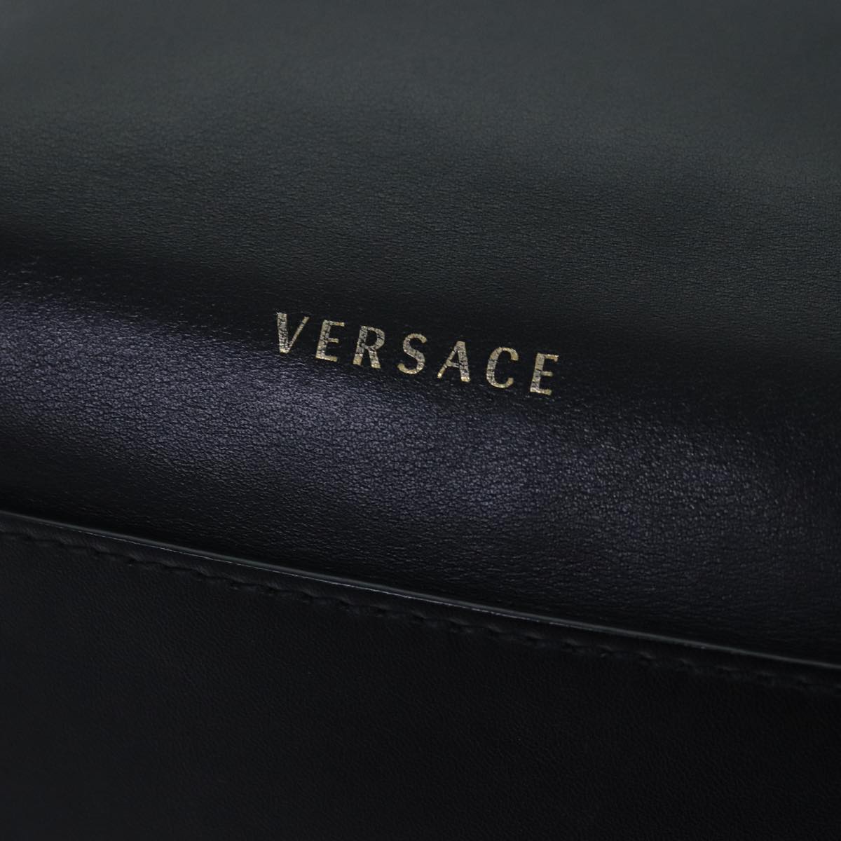 VERSACE Shoulder Bag Leather Black Gold Auth hk1627