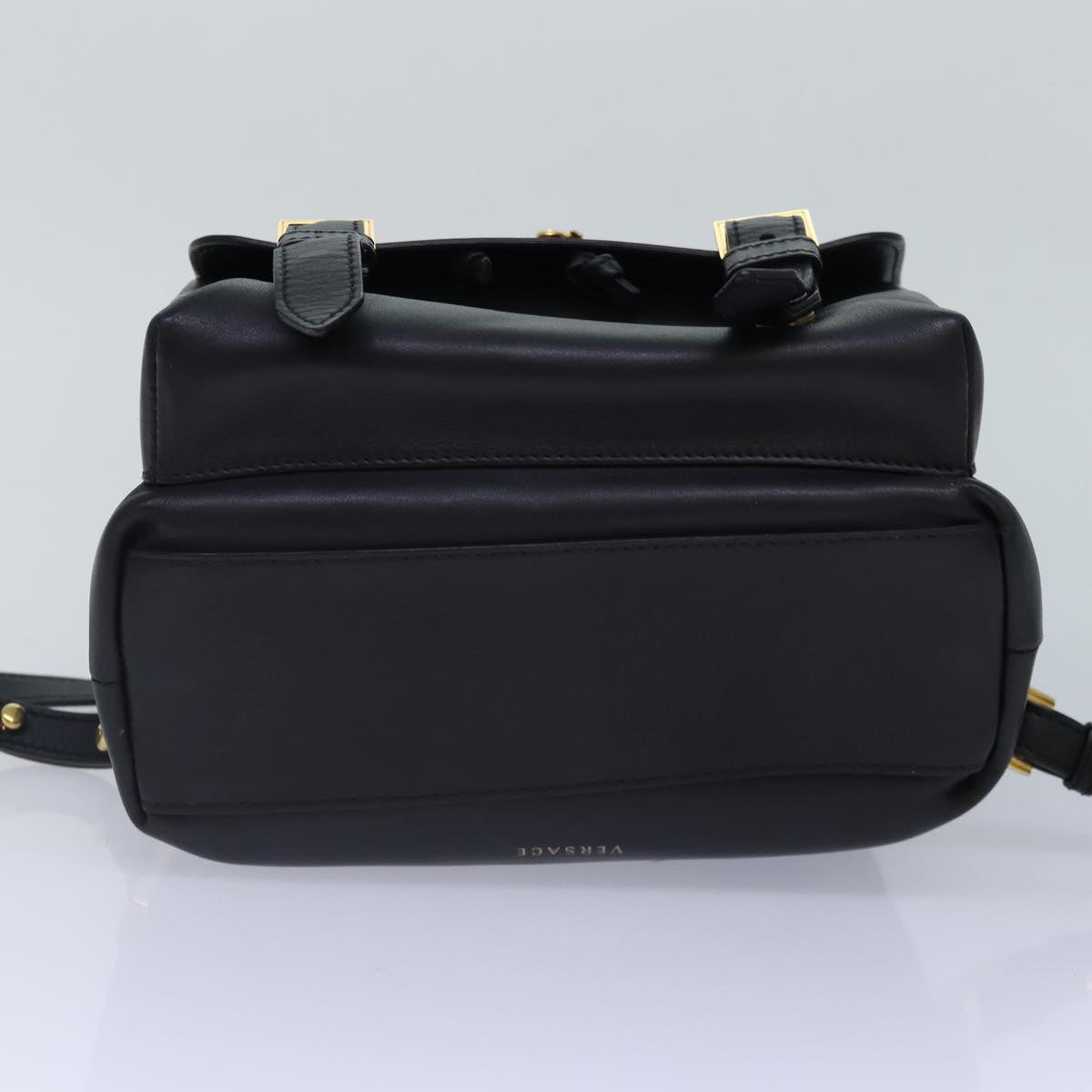 VERSACE Shoulder Bag Leather Black Gold Auth hk1627