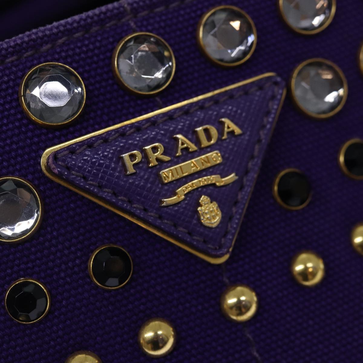 PRADA Hand Bag Canvas Purple Gold Auth hk1628