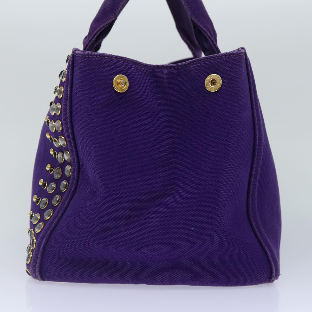 PRADA Hand Bag Canvas Purple Gold Auth hk1628