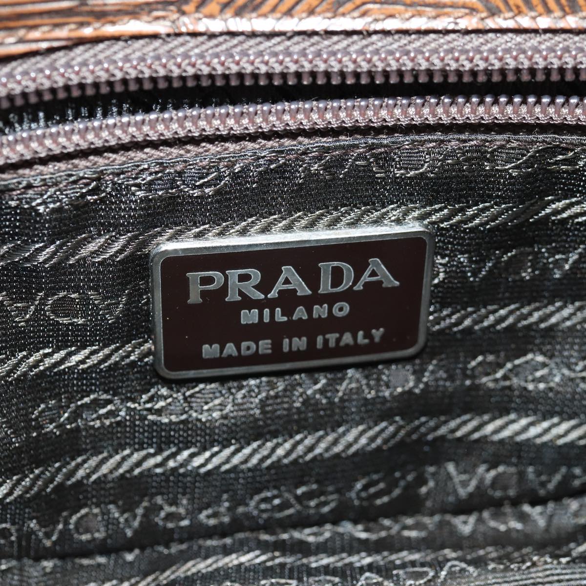 PRADA Tartaruga Hand Bag Leather Brown Silver Auth hk1632