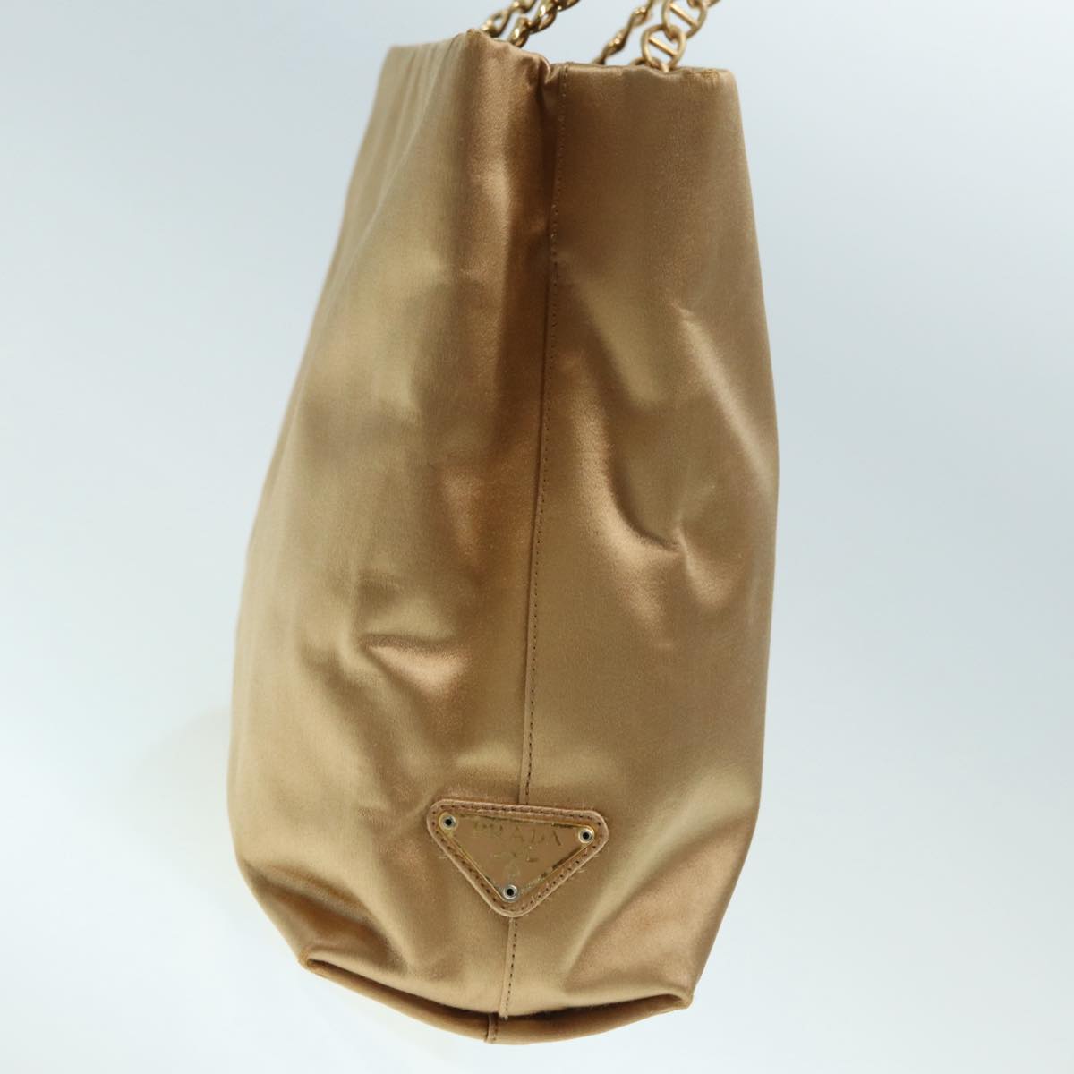 PRADA Chain Hand Bag Satin Brown Gold Auth hk1635