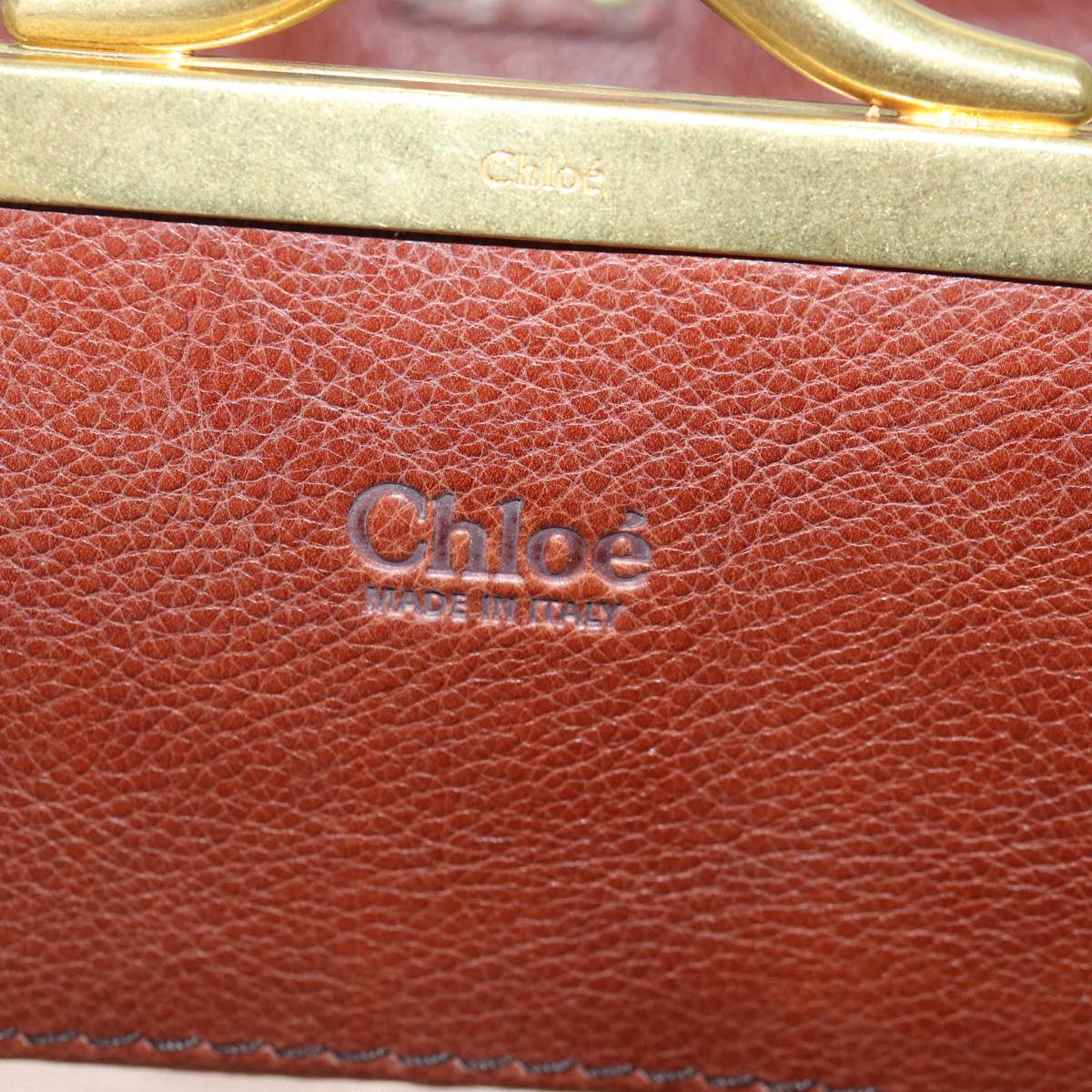 Chloe Hand Bag Canvas Leather Brown Gold Auth hk1638