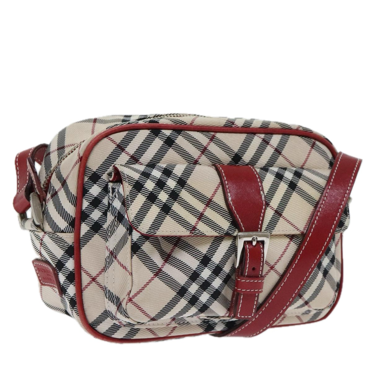 BURBERRY Nova Check Shoulder Bag Canvas Leather Beige Red Auth hk1650