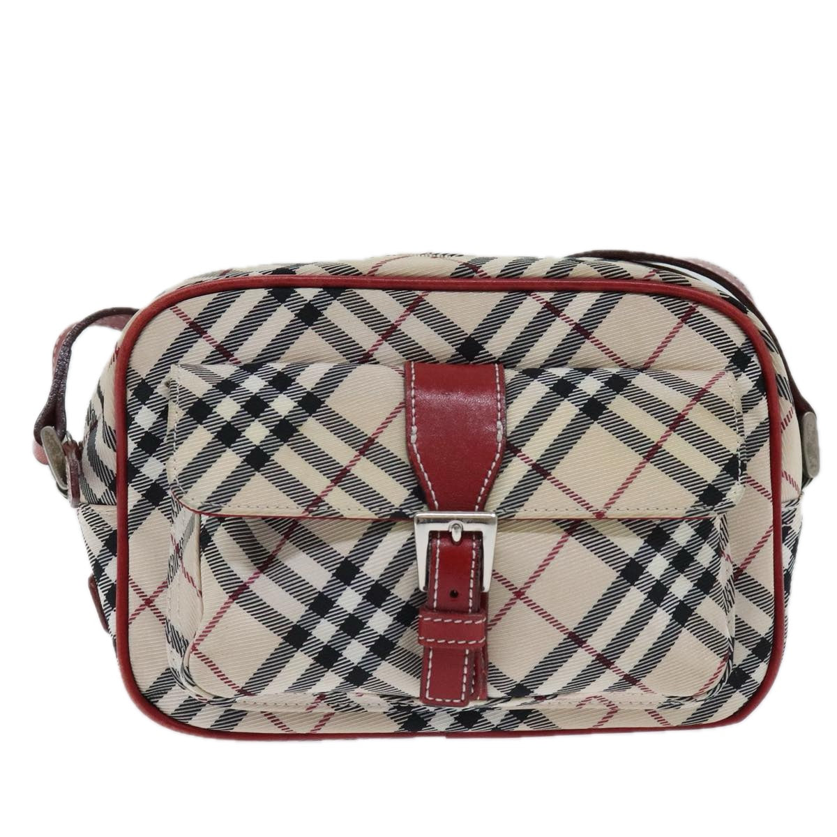 BURBERRY Nova Check Shoulder Bag Canvas Leather Beige Red Auth hk1650