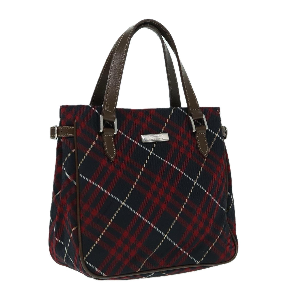 BURBERRY Nova Check Blue Label Hand Bag Canvas Red Auth hk1651