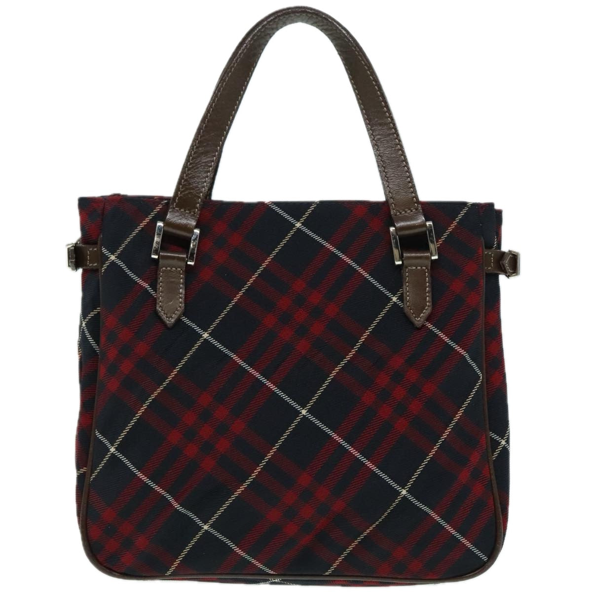 BURBERRY Nova Check Blue Label Hand Bag Canvas Red Auth hk1651