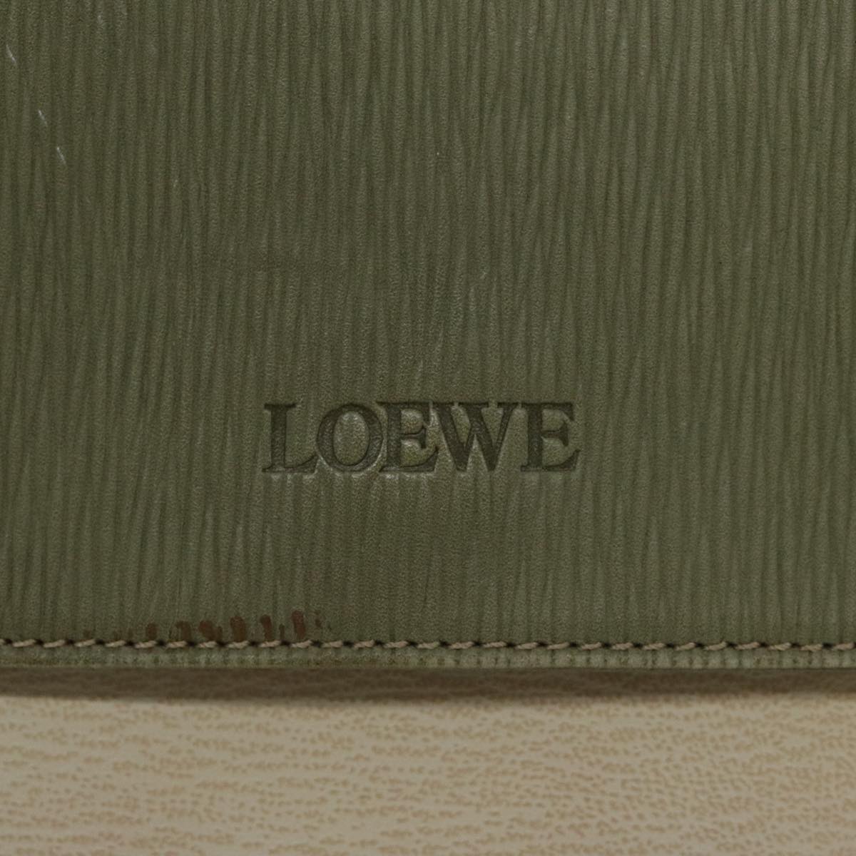 LOEWE Hand Bag Leather Green Beige Auth hk1655