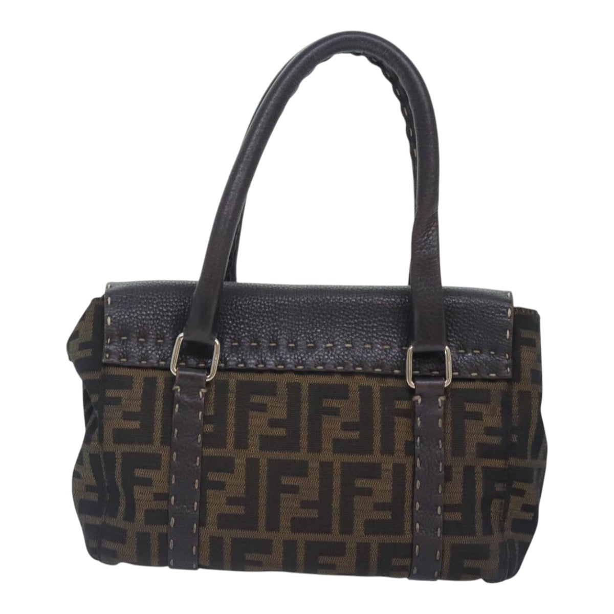 FENDI Zucca Canvas Celleria Hand Bag Brown Black 8BR486 Auth hk1663