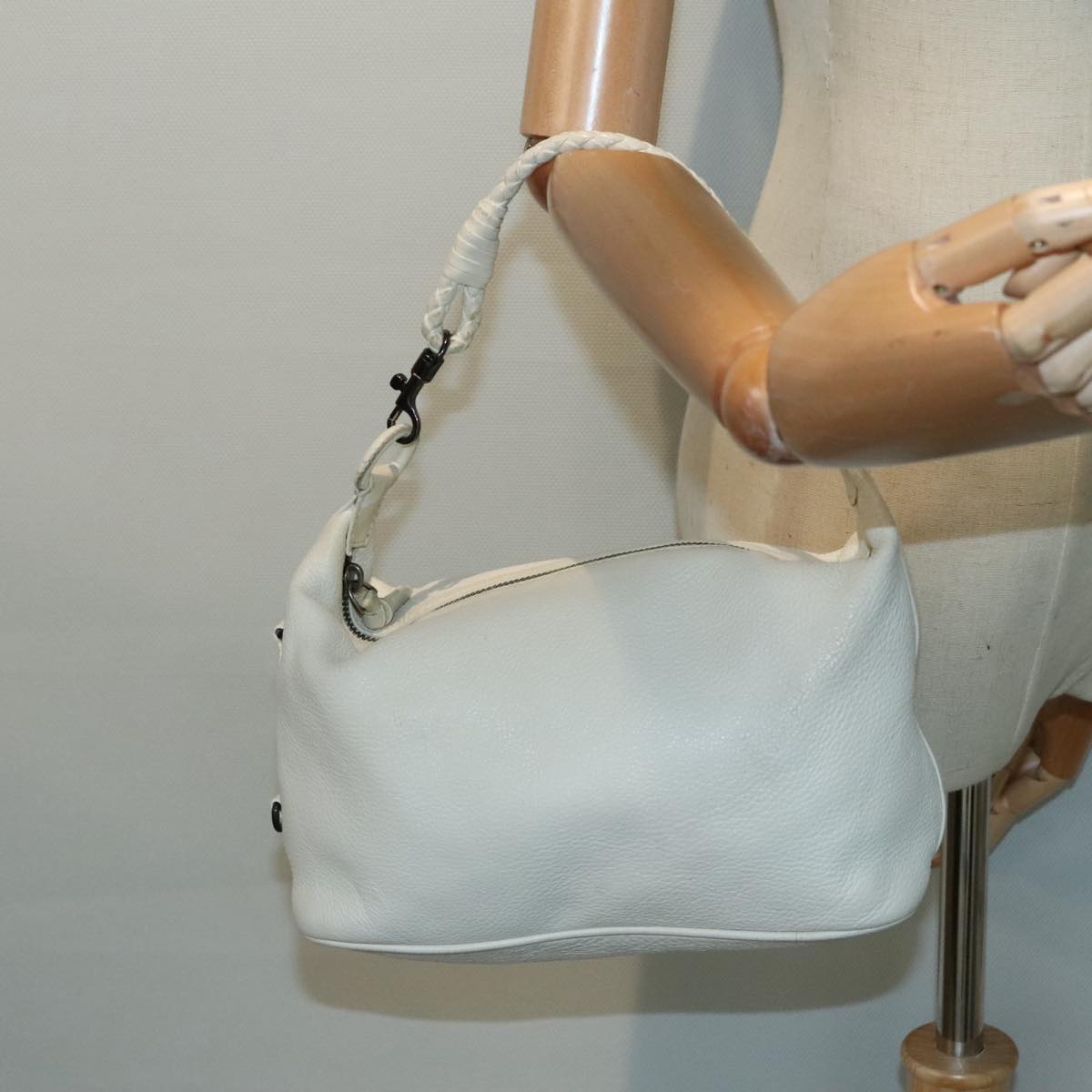 BOTTEGAVENETA Hand Bag Leather White Auth hk1675