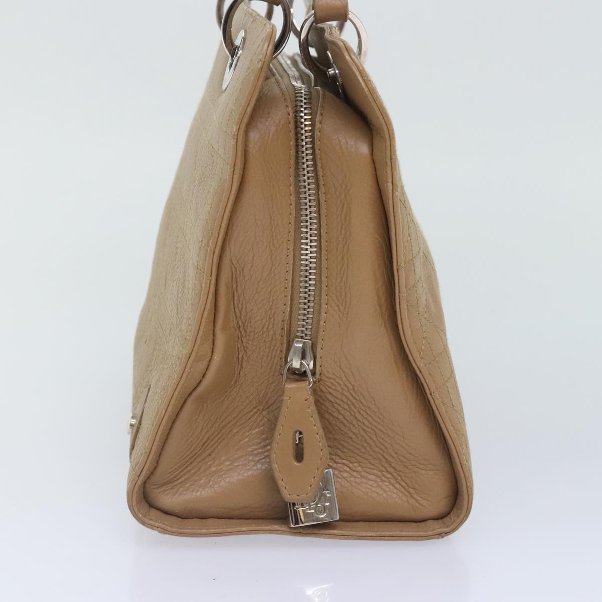 Christian Dior Lady Dior Canage Hand Bag Leather Beige Auth hk1676