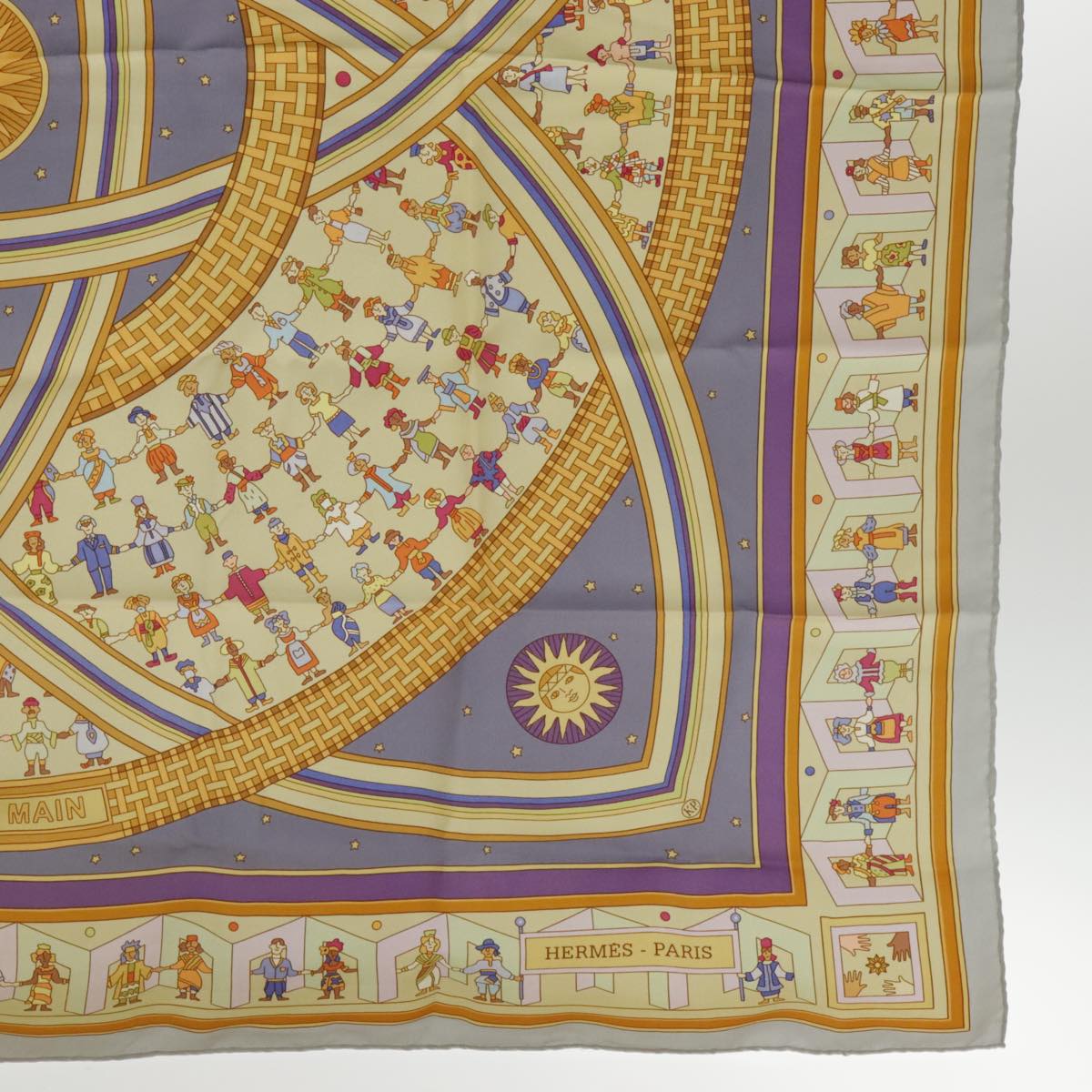 HERMES Carre 90 Scarf ""DONNER LA MAIN"" Silk Blue Purple Auth hk1700