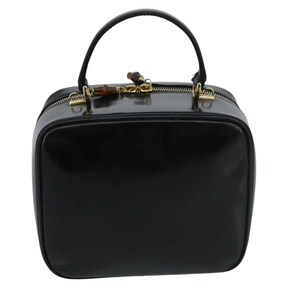 GUCCI Bamboo Vanity Pot Pouch Enamel 2way Black Gold 000 270 0323 Auth hk1713