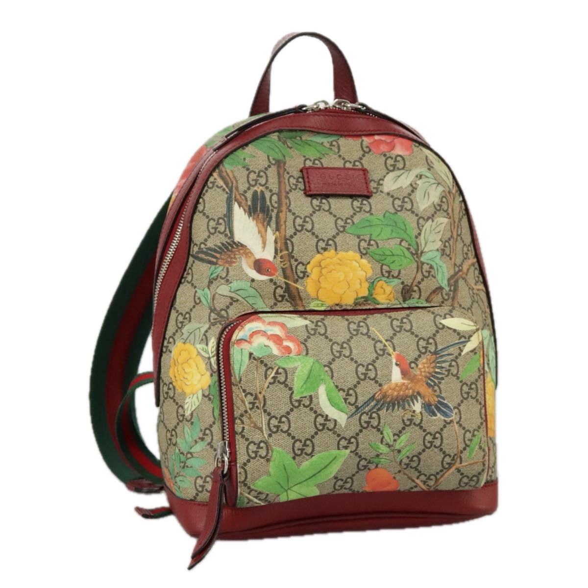 GUCCI GG Supreme Web Sherry Line Tian Backpack PVC Leather Beige Red Auth hk1717