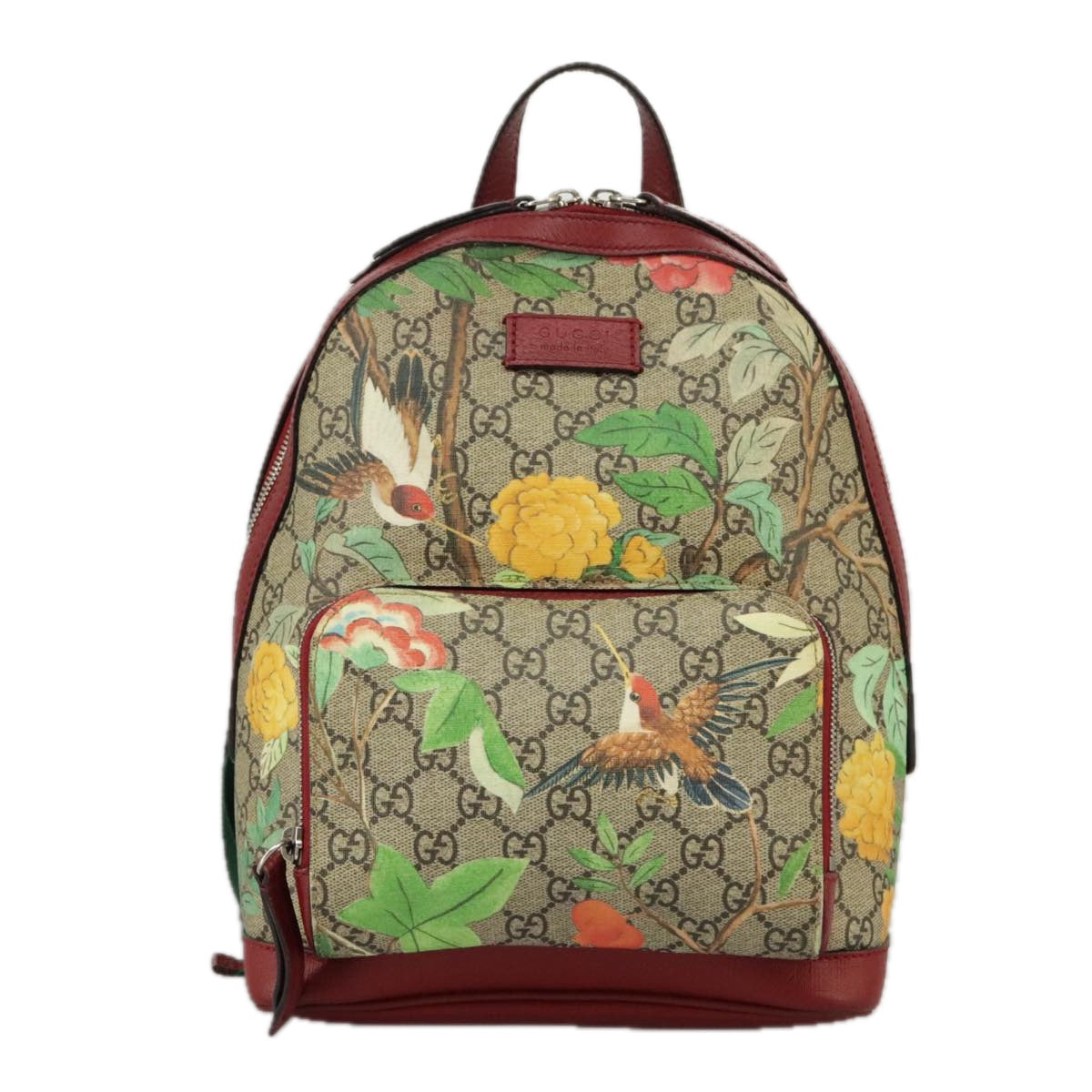 GUCCI GG Supreme Web Sherry Line Tian Backpack PVC Leather Beige Red Auth hk1717