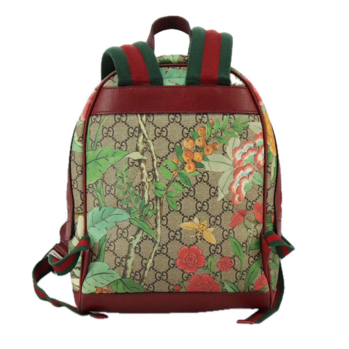 GUCCI GG Supreme Web Sherry Line Tian Backpack PVC Leather Beige Red Auth hk1717