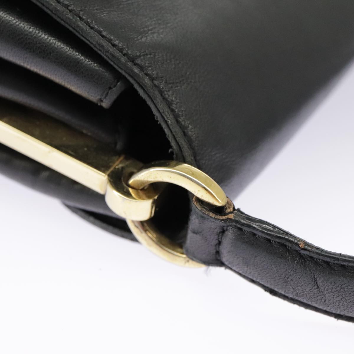 Salvatore Ferragamo Shoulder Bag Leather Black Gold Auth hk1733