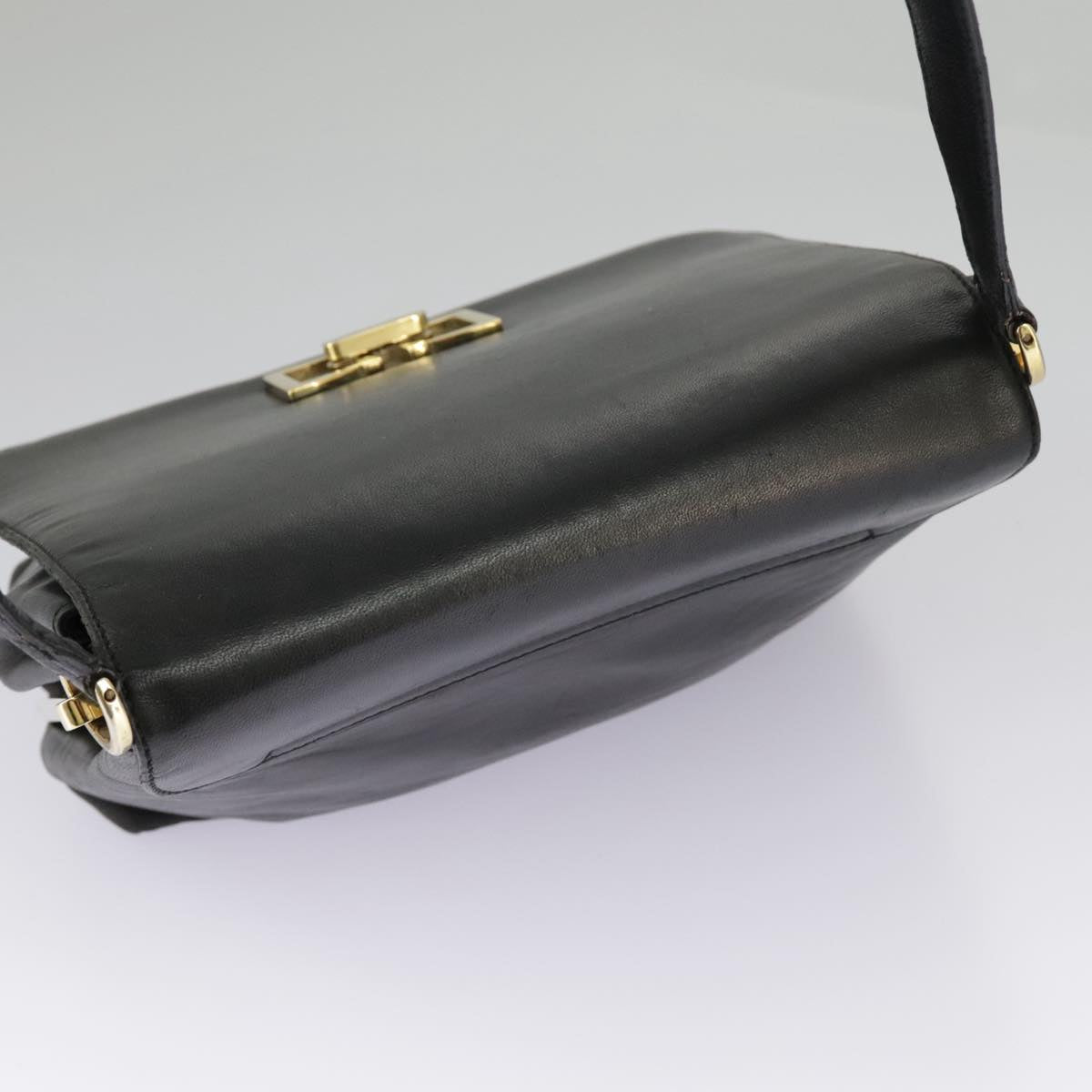 Salvatore Ferragamo Shoulder Bag Leather Black Gold Auth hk1733