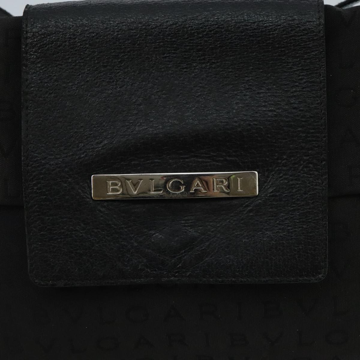 BVLGARI Shoulder Bag Canvas Black Silver Auth hk1753