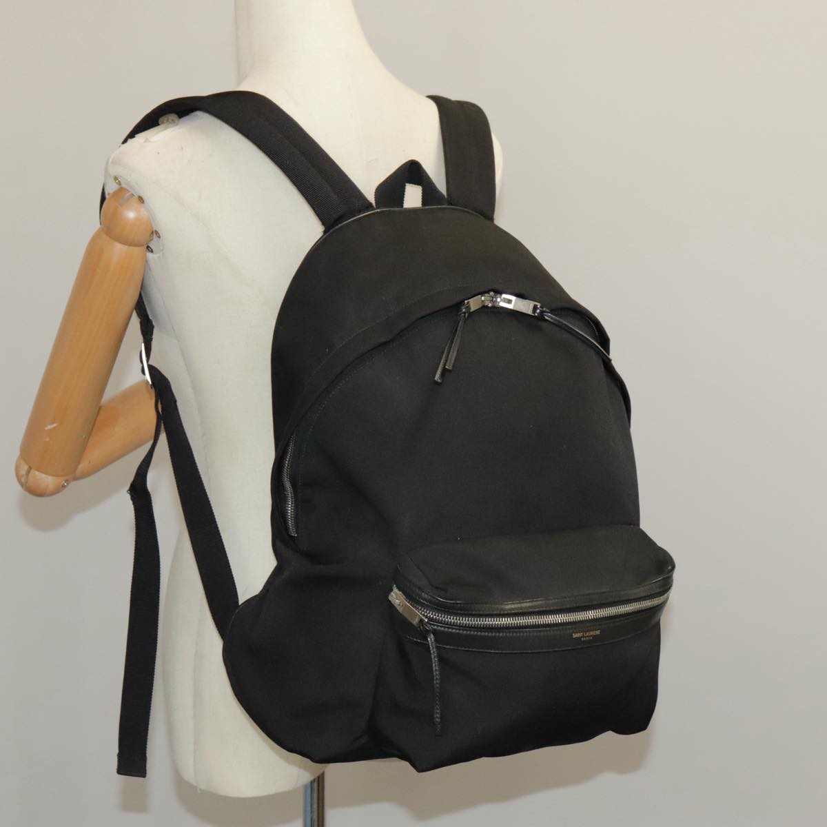 SAINT LAURENT Backpack Canvas Black Silver Auth hk1759