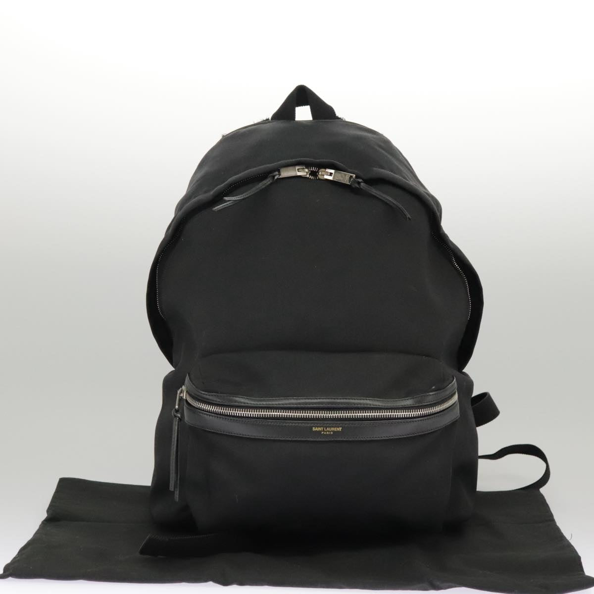 SAINT LAURENT Backpack Canvas Black Silver Auth hk1759