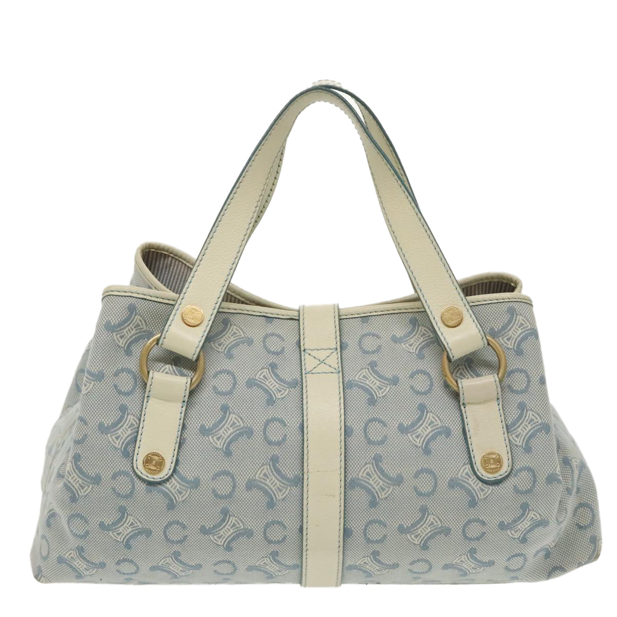 CELINE C Macadam Canvas Tote Bag Blue White Gold Auth hk1773