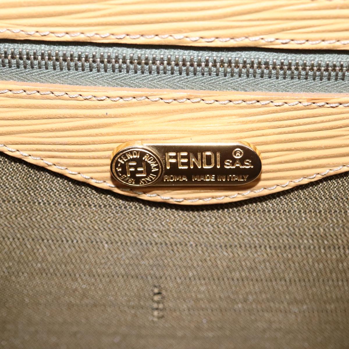 FENDI Hand Bag Leather 2way Beige Gold Auth hk1781