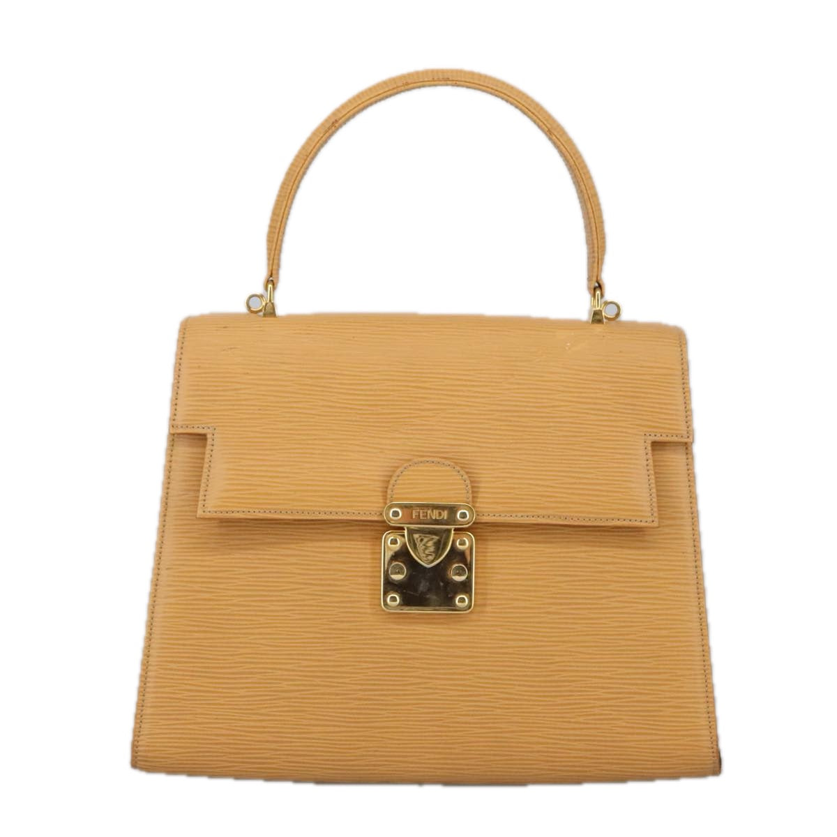 FENDI Hand Bag Leather 2way Beige Gold Auth hk1781