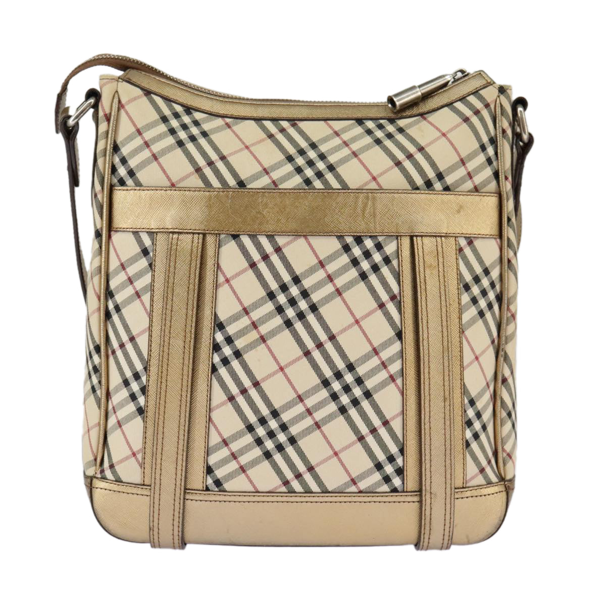 BURBERRY Nova Check Shoulder Bag Canvas Leather Beige Gold Auth hk1797