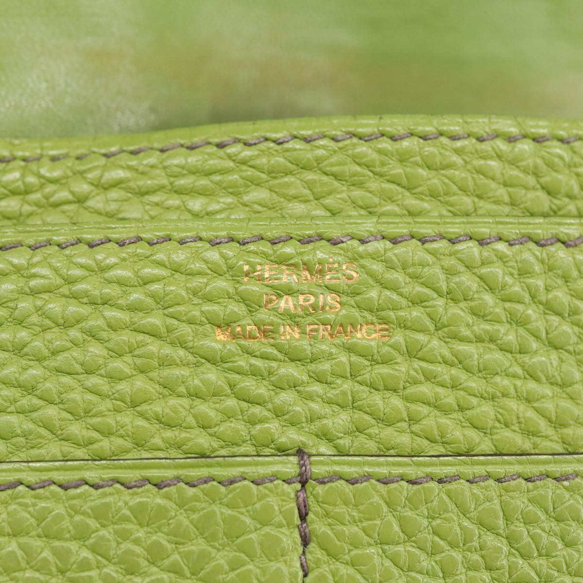 HERMES Dogon GM Wallet Leather Green Gold Auth hk1808