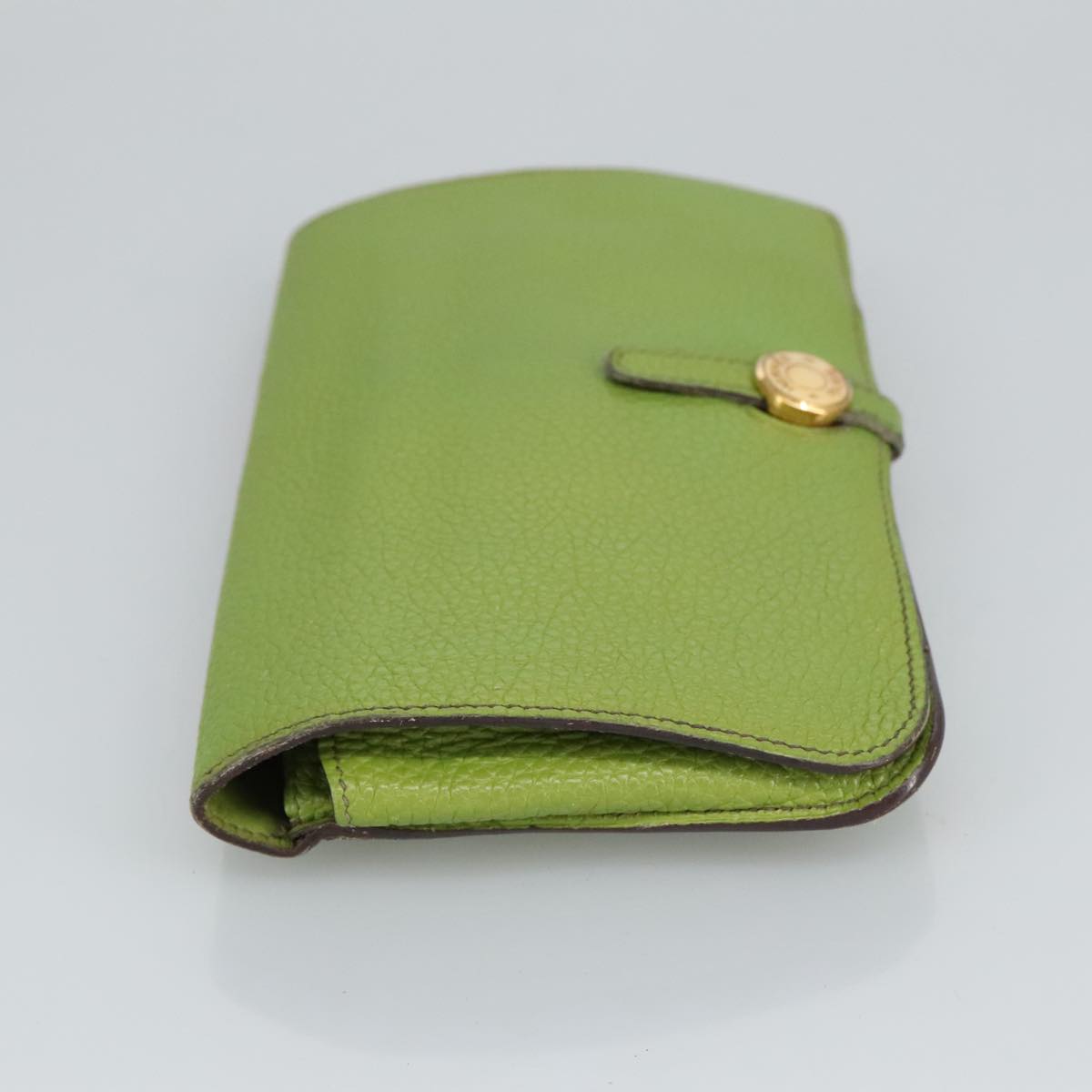 HERMES Dogon GM Wallet Leather Green Gold Auth hk1808