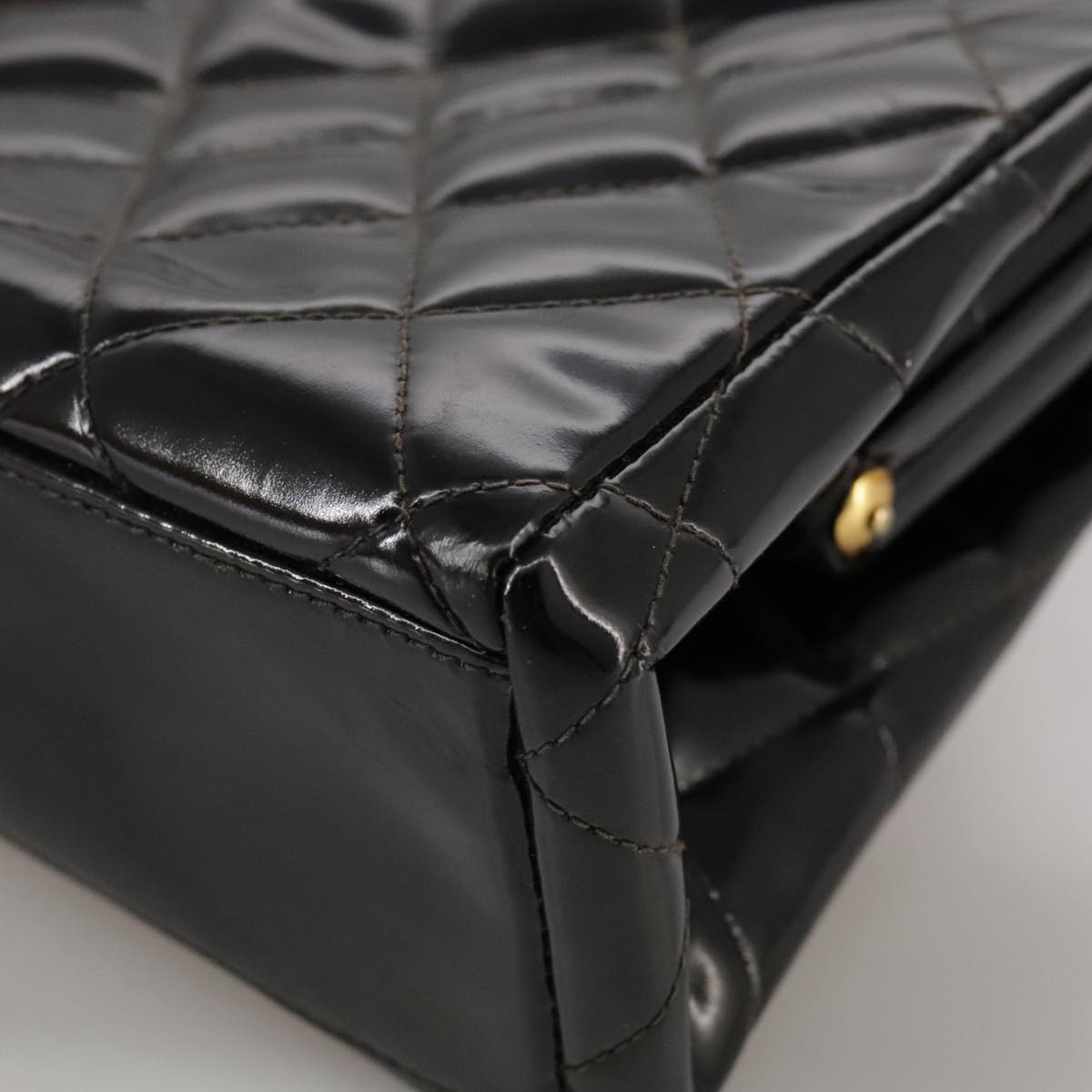 CHANEL Matelasse Chain Hand Bag Patent leather Black Gold CC Auth hk1896