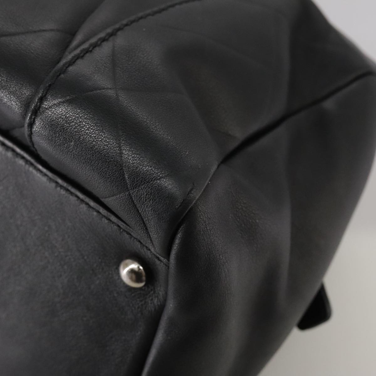 CHANEL V Stitch Hand Bag Leather Black Silver CC Auth hk1897V