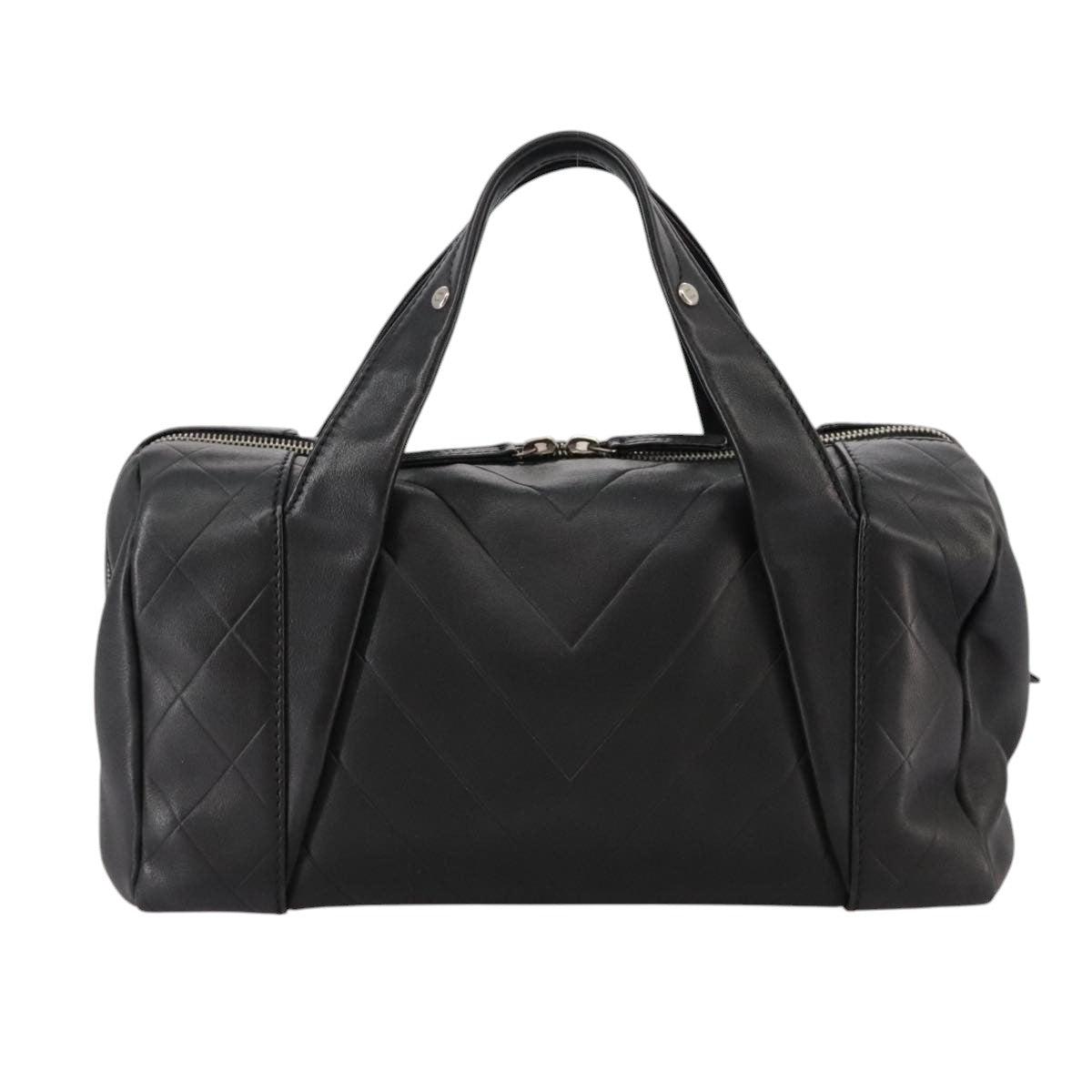 CHANEL V Stitch Hand Bag Leather Black Silver CC Auth hk1897V