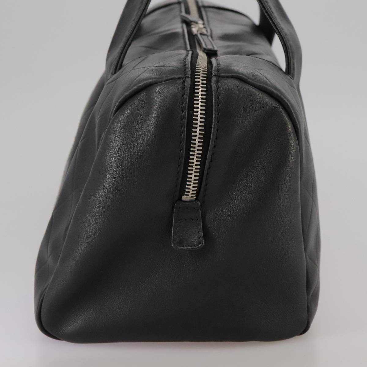 CHANEL V Stitch Hand Bag Leather Black Silver CC Auth hk1897V