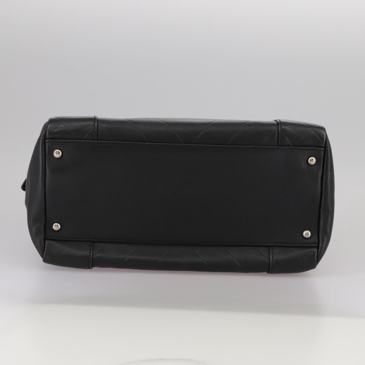 CHANEL V Stitch Hand Bag Leather Black Silver CC Auth hk1897V