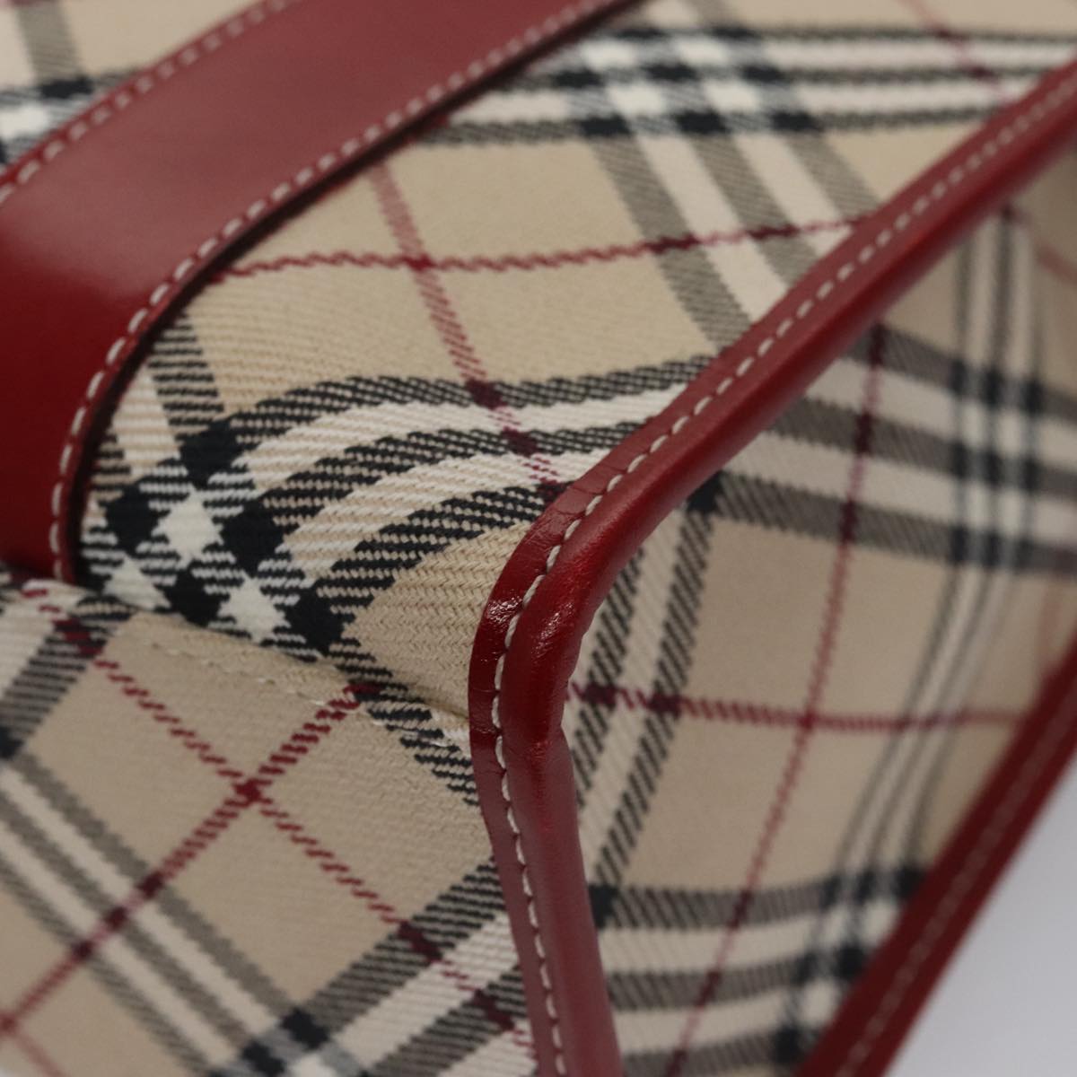 BURBERRY Blue Label Nova Check Tote Bag Canvas Red Beige Auth hk1956