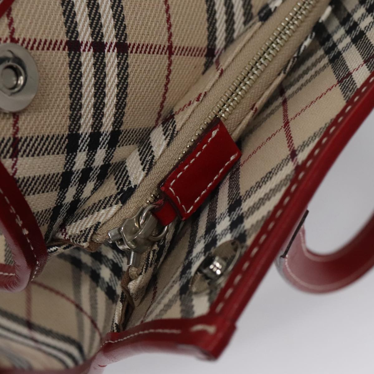 BURBERRY Blue Label Nova Check Tote Bag Canvas Red Beige Auth hk1956